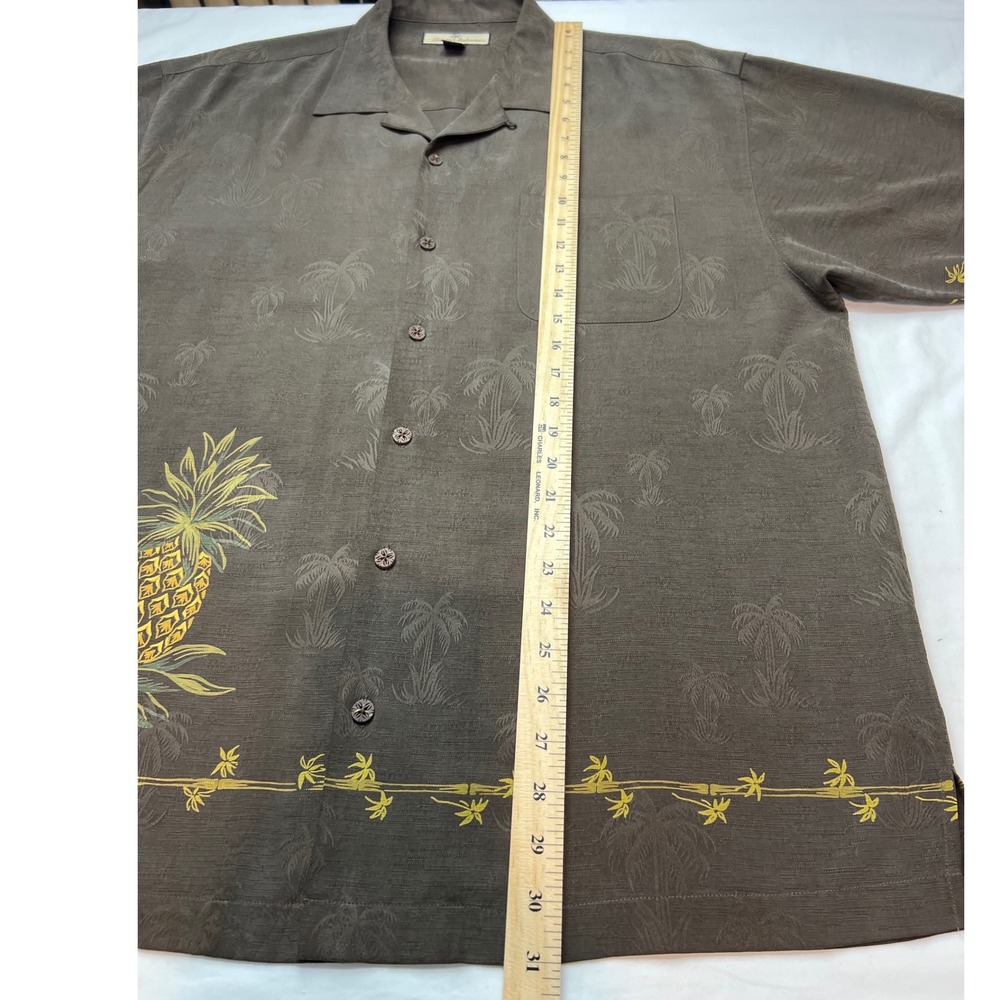 Vintage Tommy Bahama Button Up Mens L Brown Silk Pineapple Embroidered Shirt G01 - Picture 7 of 13